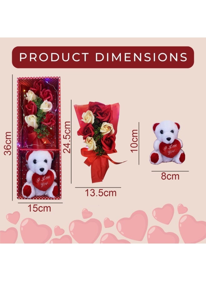 المنزل الذكي مجموعة هدايا عيد الحب من هوم سمارت - دمية دب لطيفة مع وردة صناعية، هدية مثالية لها، أو للذكرى السنوية، أو عيد الميلاد، أو أي مناسبة خاصة. - Image 2